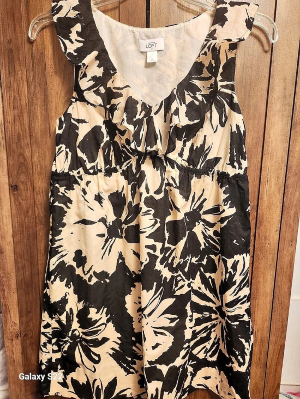 LOFT Floral Frilly Ruffle Collar Mini Dress in Black & Cream